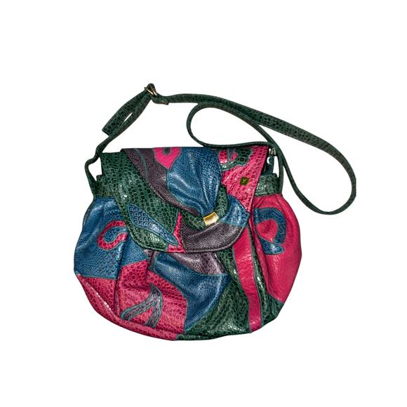 Title Unknown Handbags - Vintage multicolor patchwork snakeskin vegan leather crossbody